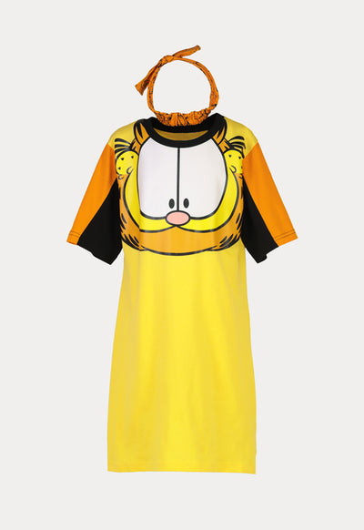 Garfield Printed T-Shirt Dress And Shorts Set