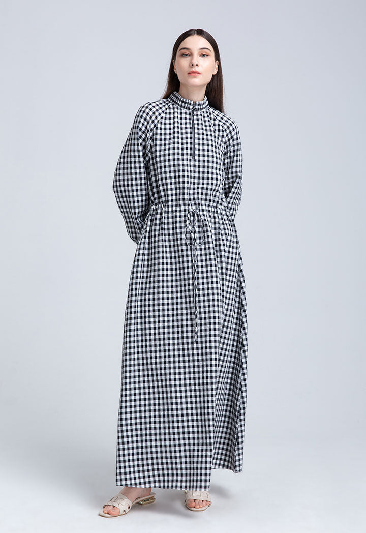 Raglan Sleeve Checkered Dress