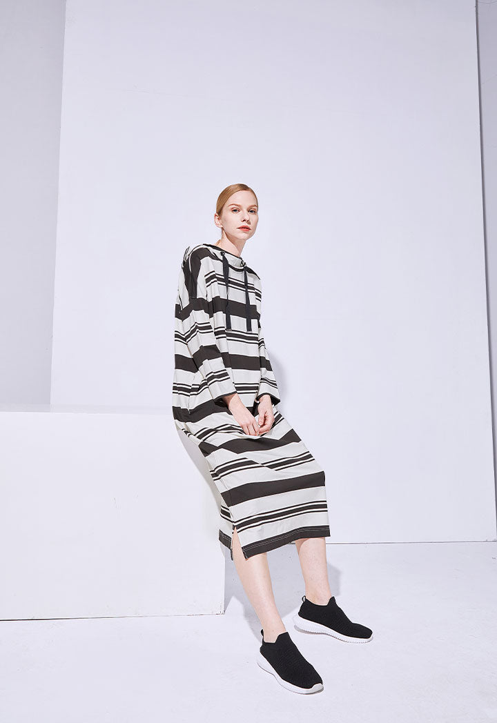 Hoodie Stripes Jersey Maxi Dress