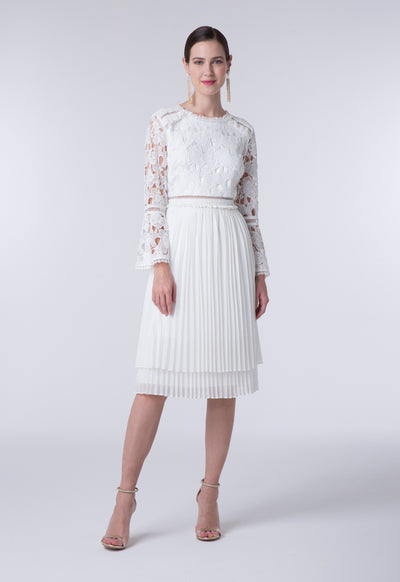 Lace Trim Pleats Midi Dress