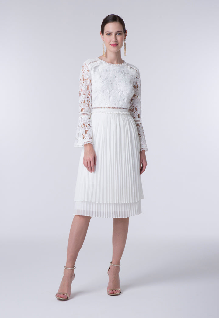 Lace Trim Pleats Midi Dress