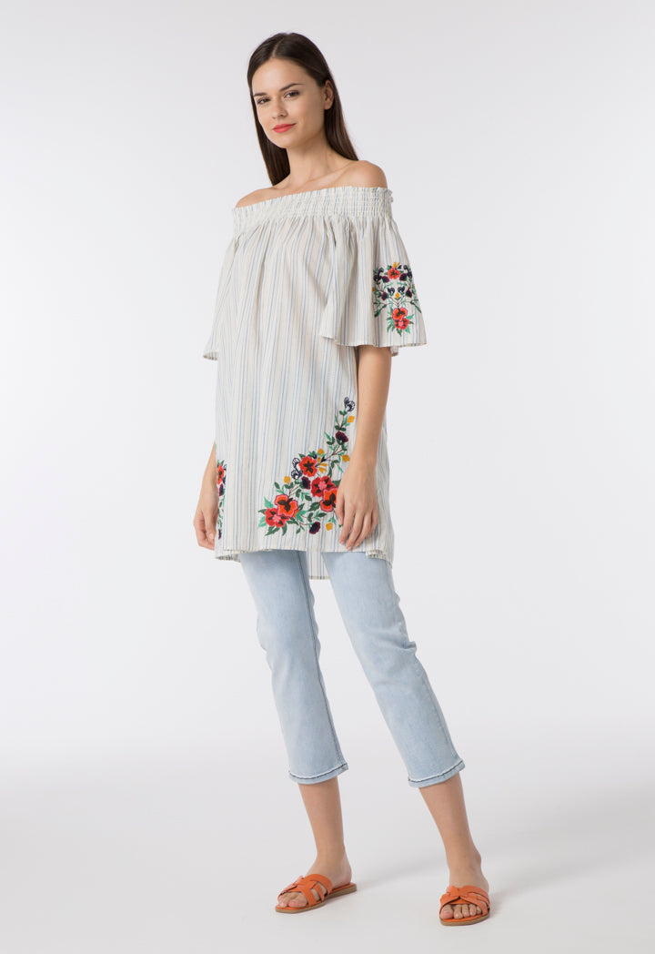 Off Shoulder Blouse With Embroidery
