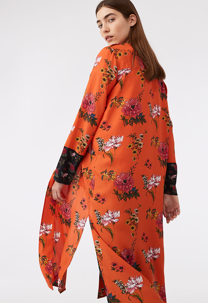 Printed Open Front Outerwear With Slits