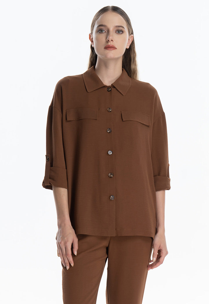 Solid Buttoned Up Shirt With Foldable Sleeves