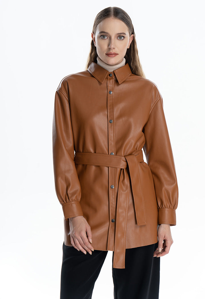 Leather Solid Buttoned Up Shirt
