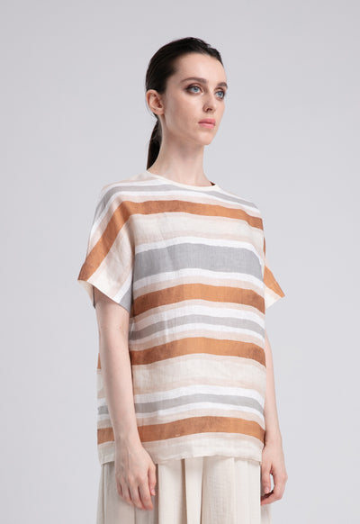 Printed Linen Continuous Short Sleeve Top
