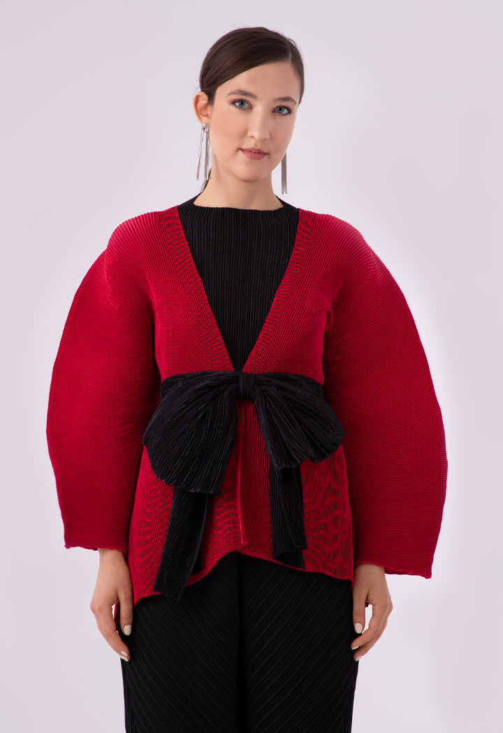 Electric Pleated Puff Sleeve Big Bow Outerwear