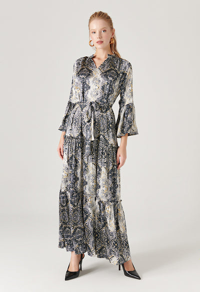 All Over Snake Printed Tiered Dress