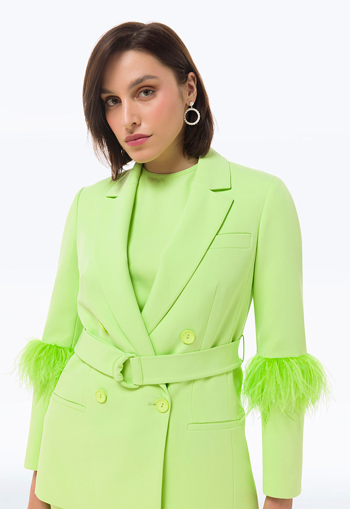 Feathered Sleeve Double Breasted Blazer