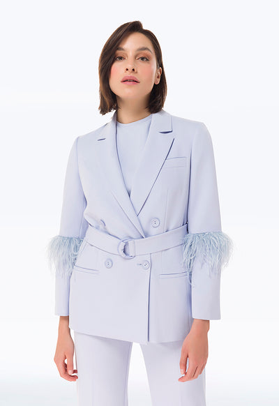 Feathered Sleeve Double Breasted Blazer