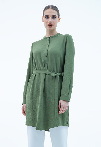 Rounded Hem Solid Shirt Dress