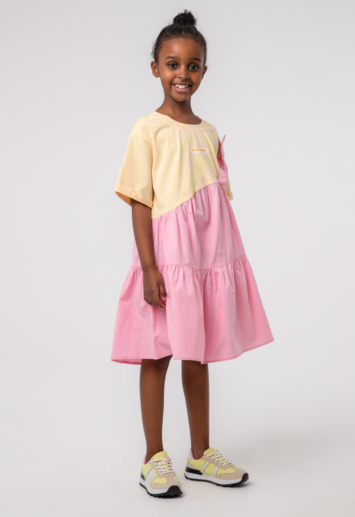 Tier Contrasting Stripe Girls Dress