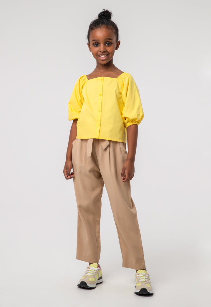 Solid Ruffle Belted Paper Bag Trouser