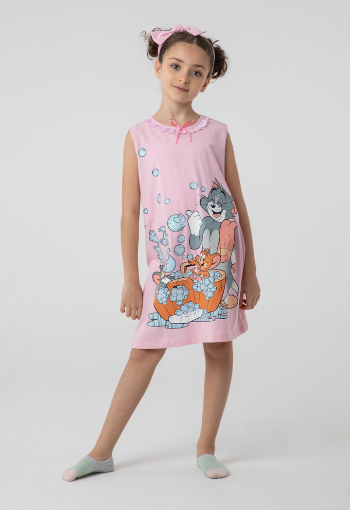 Tom & Jerry Cartoon Graphic Print Dress And Shorts Set