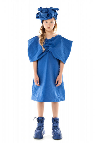 OVERSIZED FRONT BOW COBALT DRESS