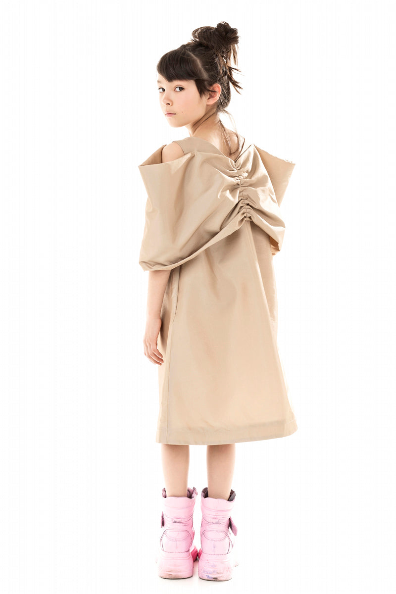 OVERSIZED FRONT BOW DARK BEIGE DRESS