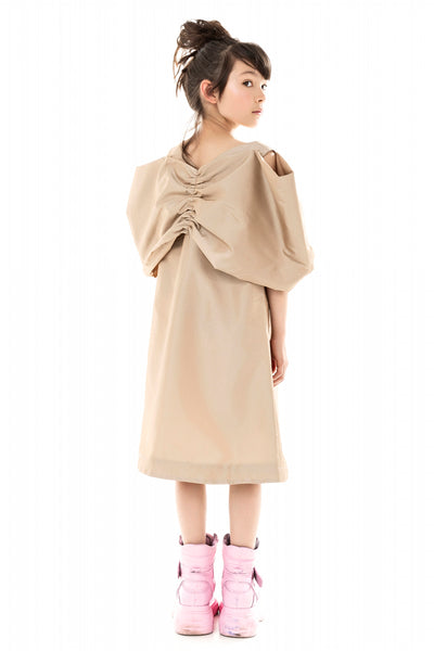 OVERSIZED FRONT BOW DARK BEIGE DRESS