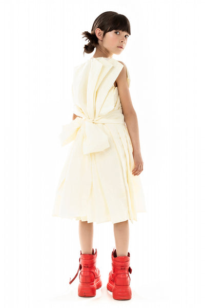 POLY SILK PLEATED DRESS WITH BELT