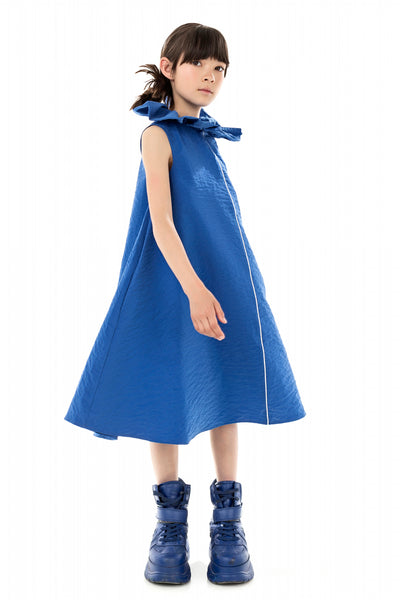 RUFFLE NECK COBALT DRESS