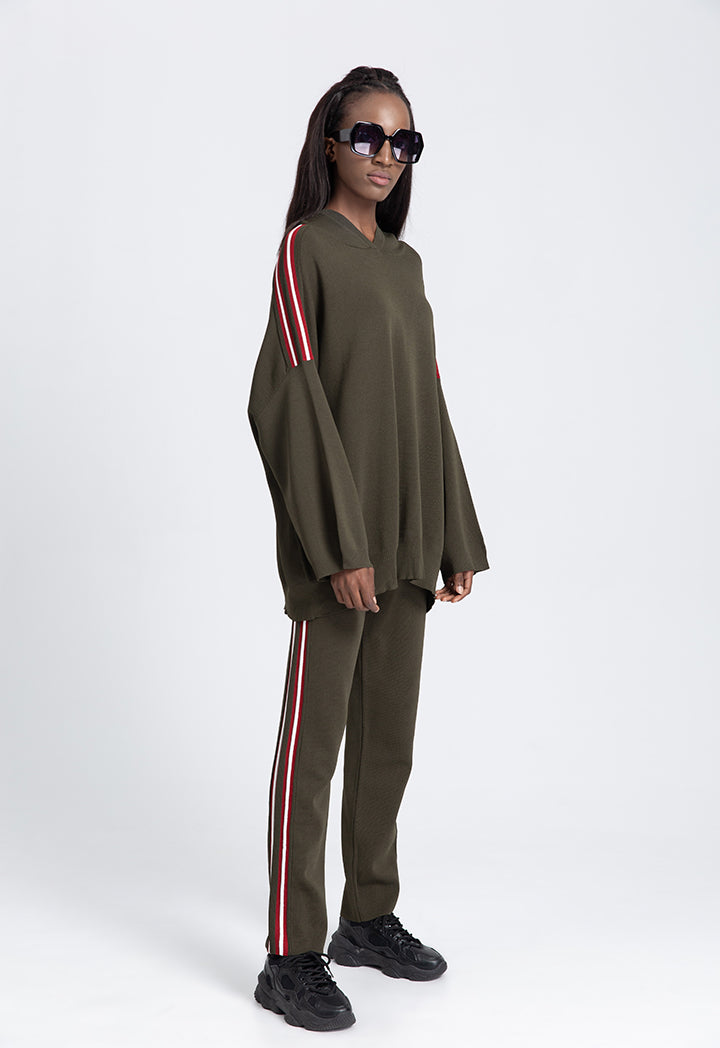 Ribbed Knitted Trouser With Contrast Piping