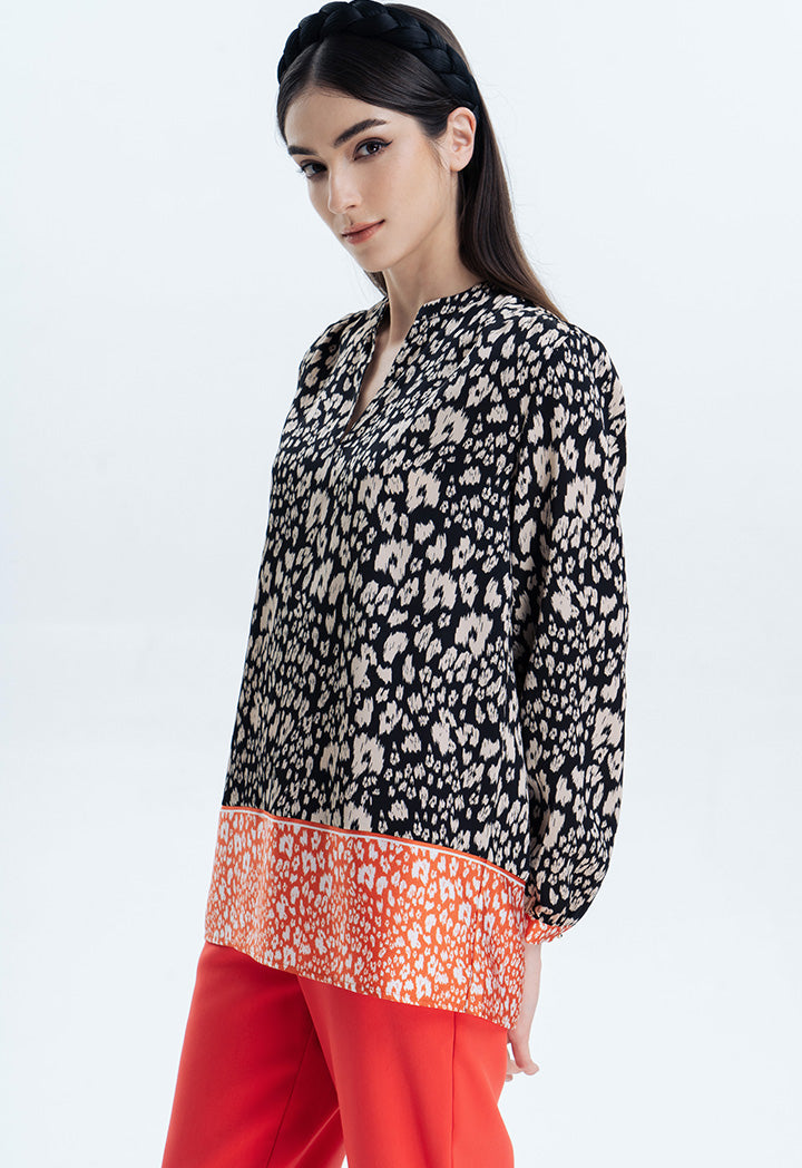 Printed Blouse With Contrast Hem