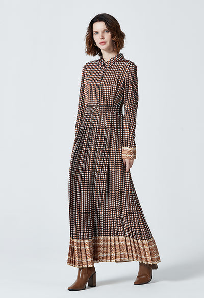 All Over Printed Bordered Pleated Dress