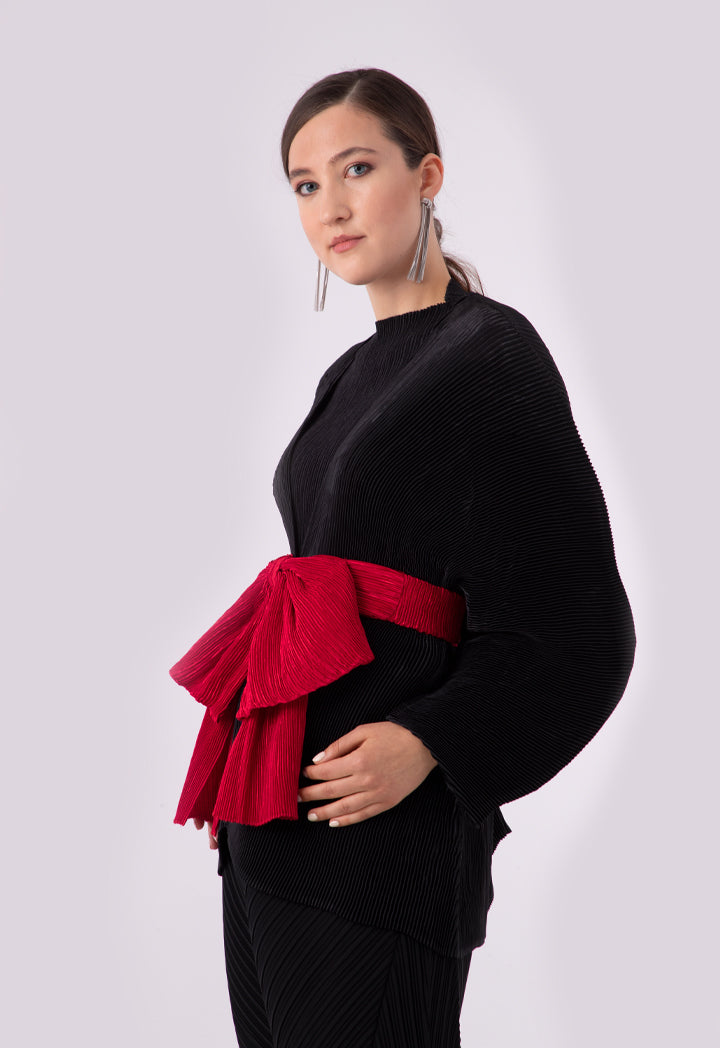 Electric Pleated Puff Sleeve Big Bow Outerwear