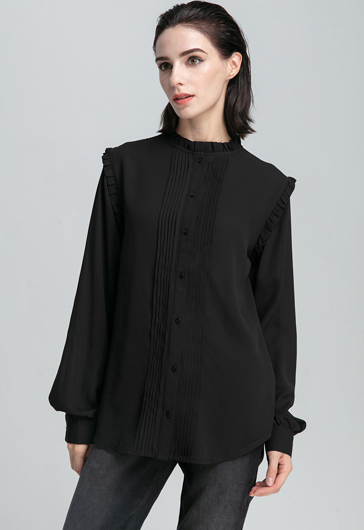 Pleated Ruffle Classic Solid Shirt
