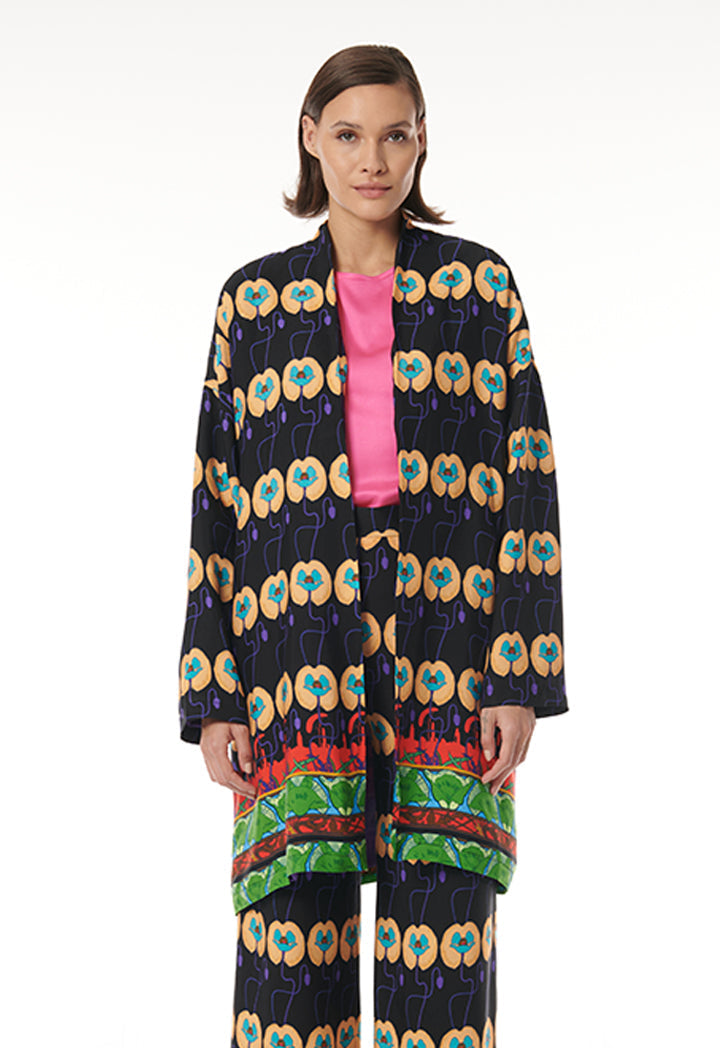 All Over Printed Multicolored Open Jacket