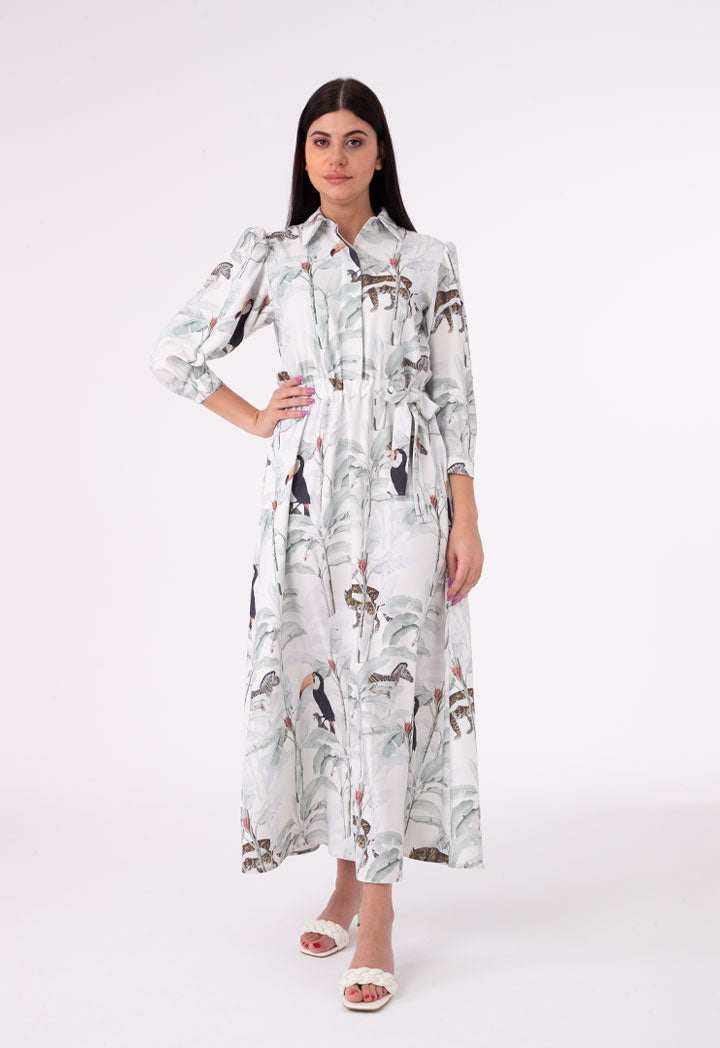 Tropical Printed Flared Maxi Dress