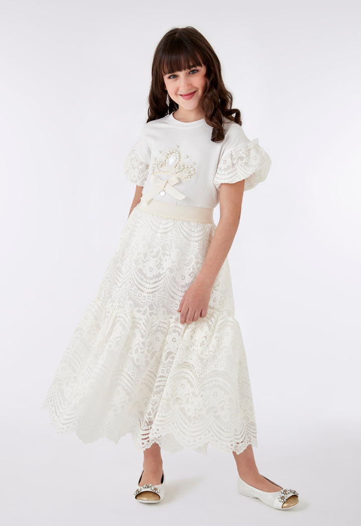 Pearl Beaded Blouse And Lace Skirt Combo