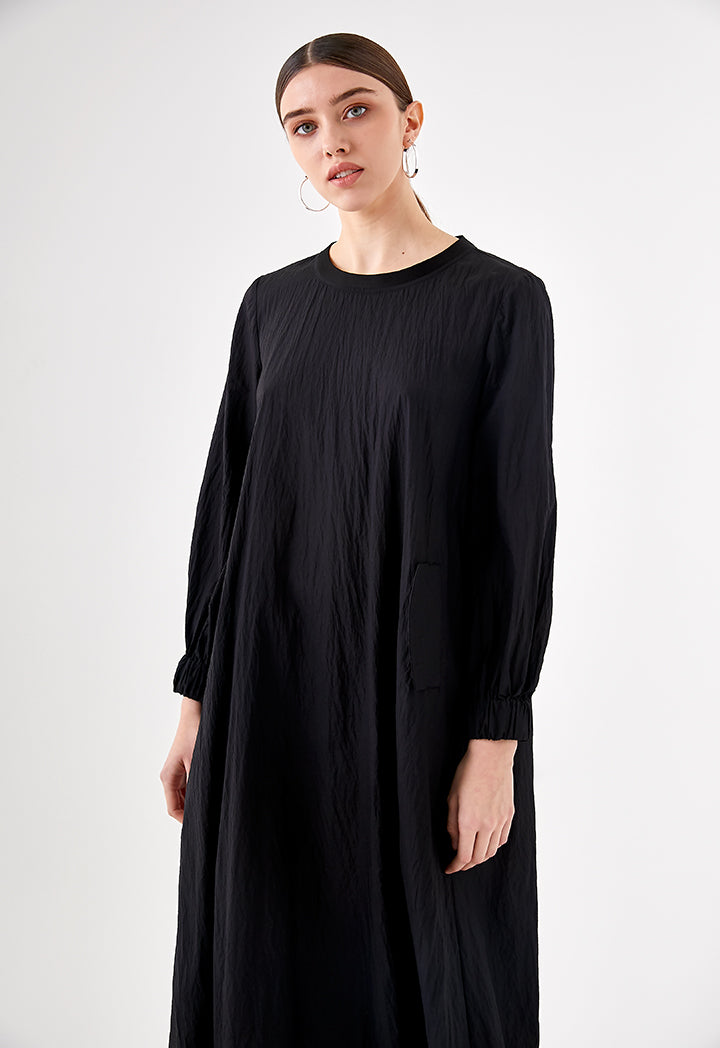 Black Crinkle Midi Dress