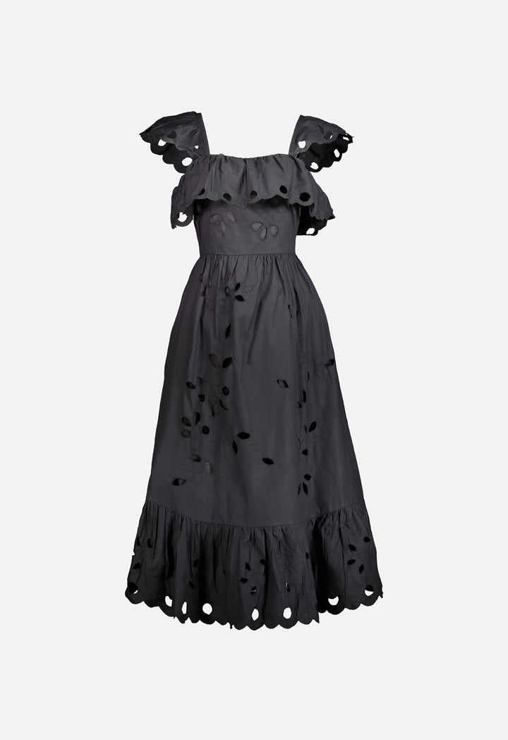 Trim Frill Black Dress