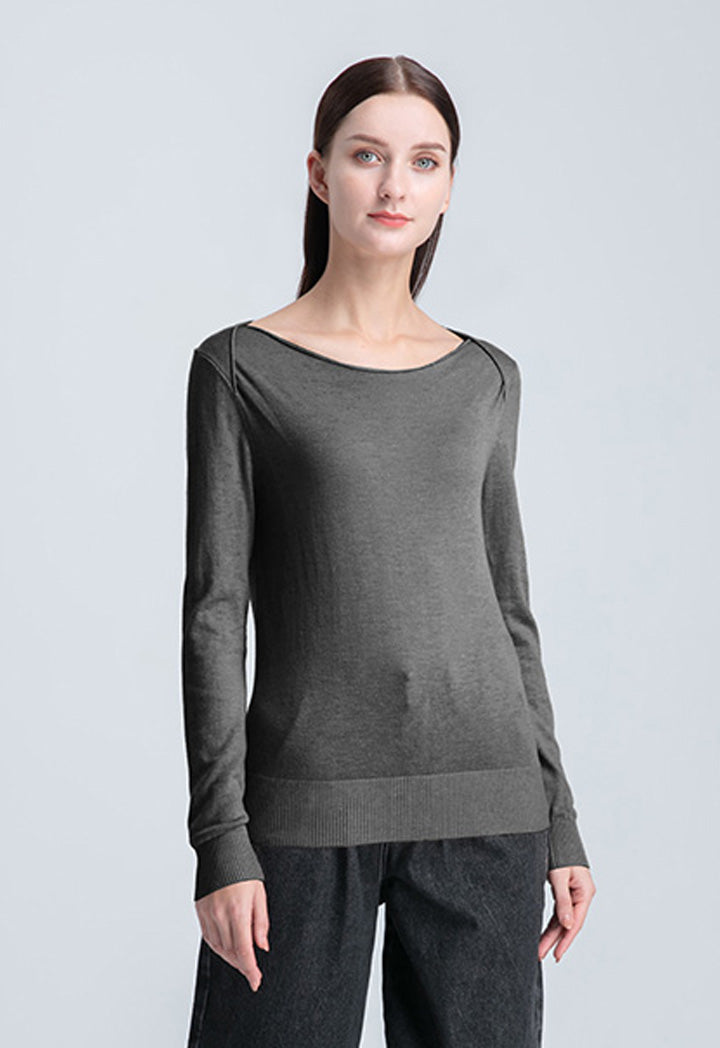 Boat Neck Solid Basic Knitwear