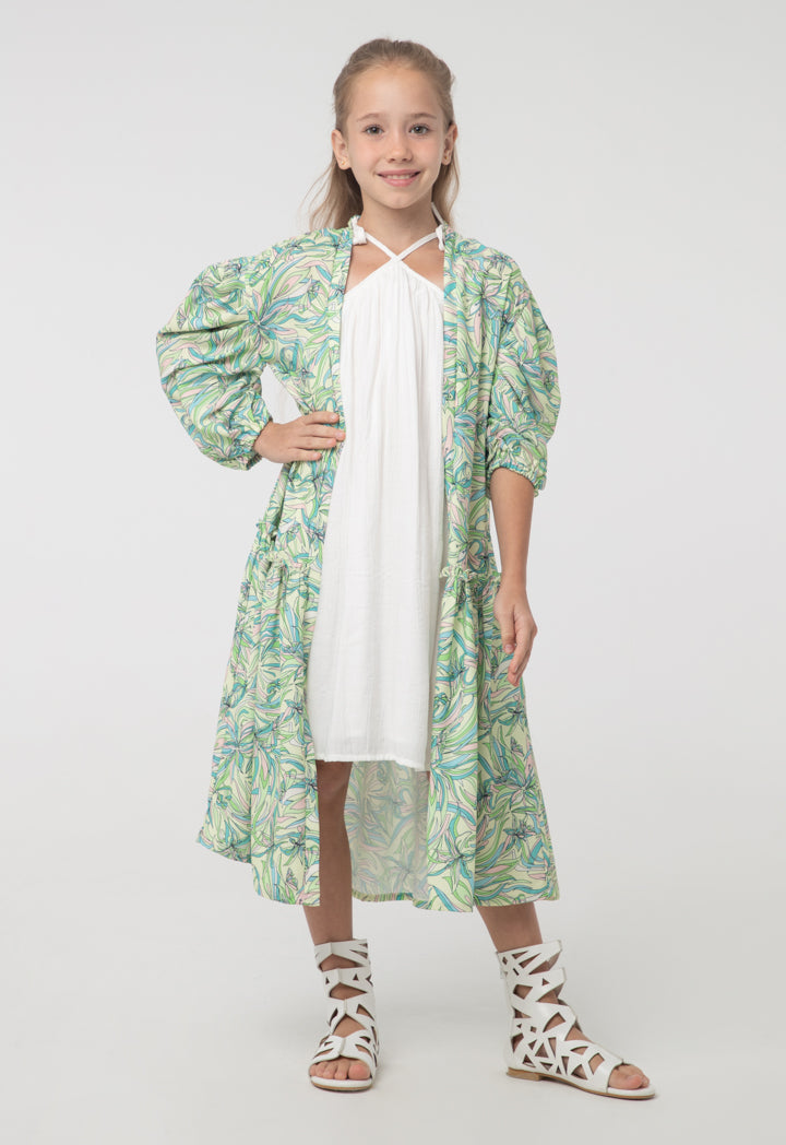 Puff Ruffled Printed Shrug And Dress Sets