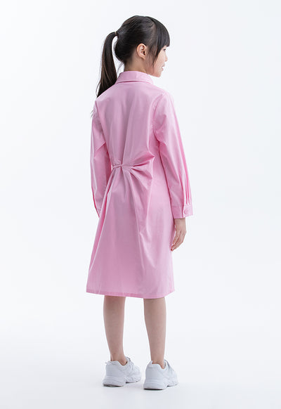 Solid Collared Self-Tie Cotton Shirt Dress