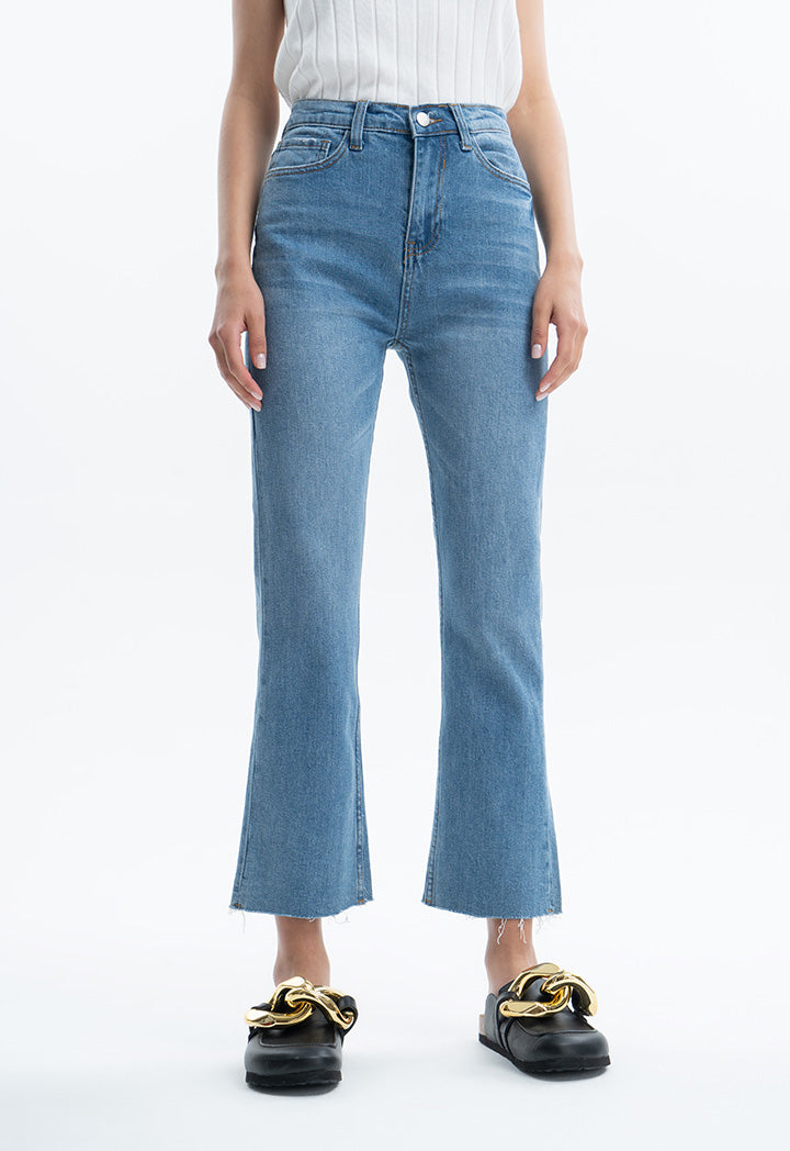 Frayed Hem Solid Jeans