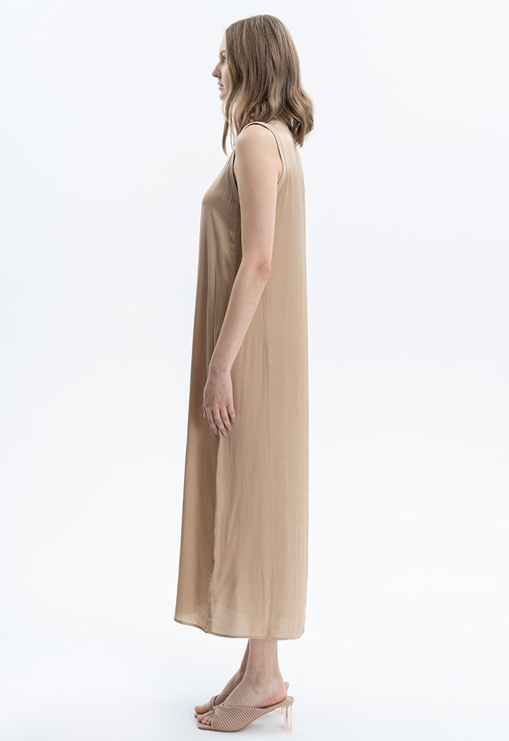 Solid A-line Maxi Sleeveless Dress