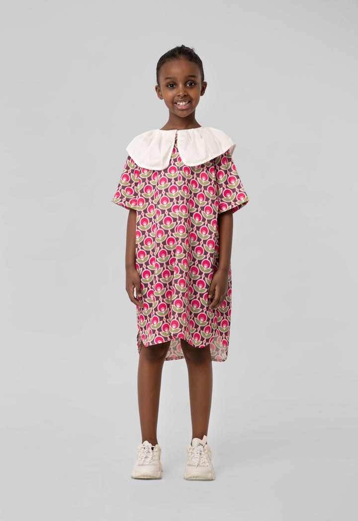 Flounce Collar High-Low Multicolor Dress