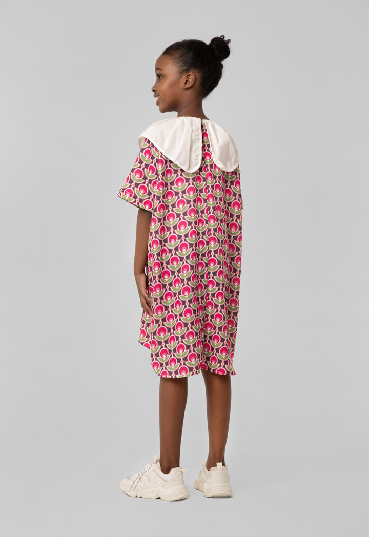 Flounce Collar High-Low Multicolor Dress