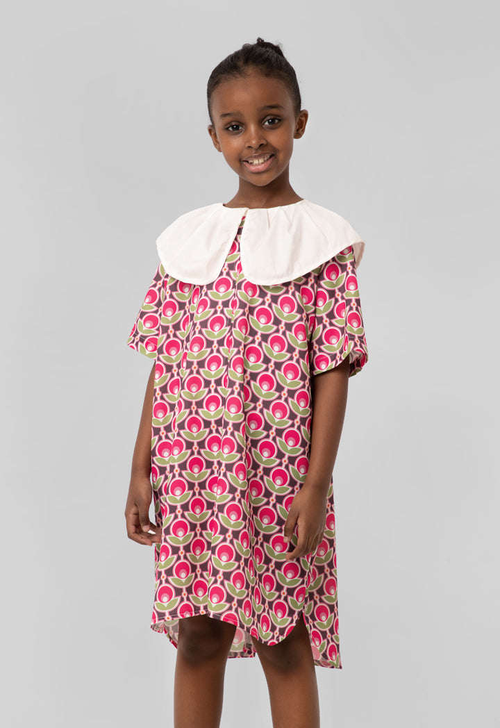 Flounce Collar High-Low Multicolor Dress