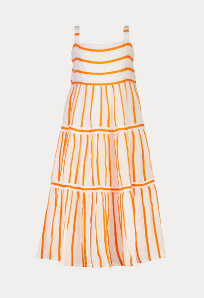 Dobby Striped Long Tier Sleeveless Dress