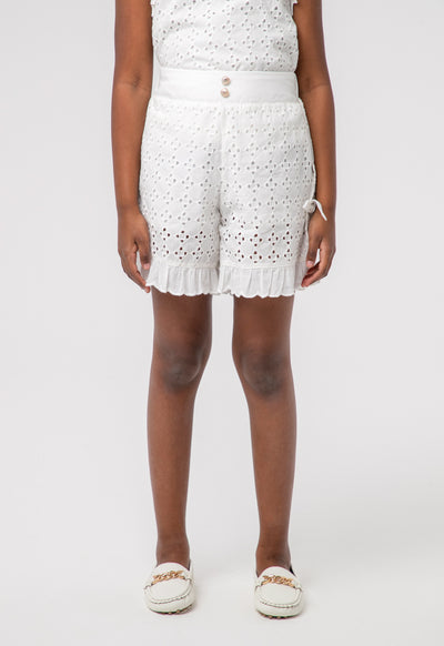 Schiffli Ruffle Diamond Pattern Shorts