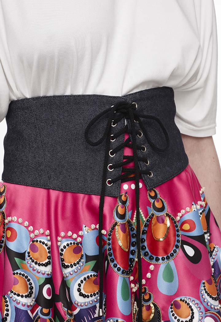Multicolor Printed Beaded Skirt