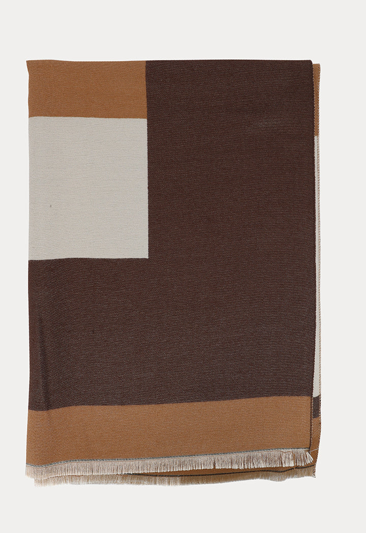 Colorblocking Pattern Frayed Edges Pashmina Shawl