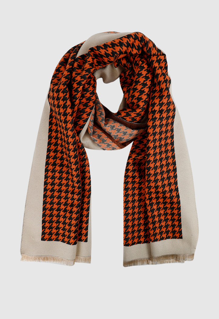 Houndstooth Pattern Frayed Edges Pashmina Shawl
