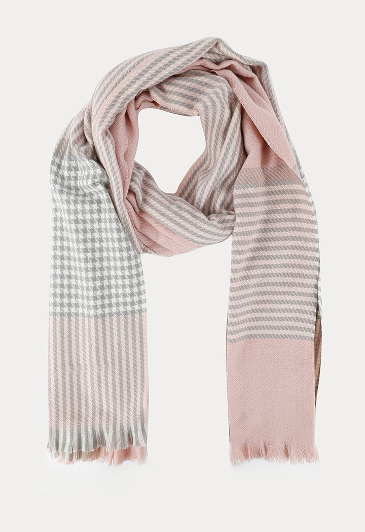 Textured Contrast Details Frayed Edges Scarf