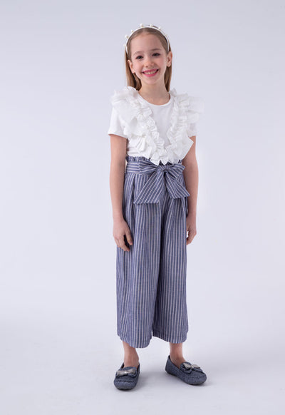 Belted Pants And Ruffled T-Shirt Set