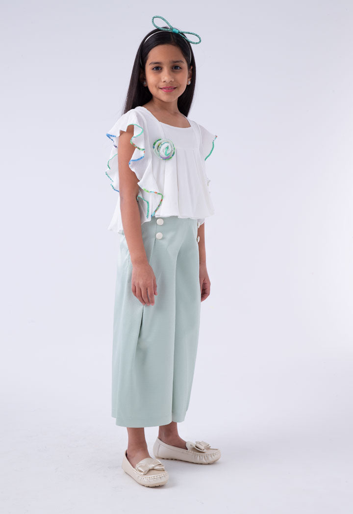 Ruffle Blouse And Wide Leg Trouser Set