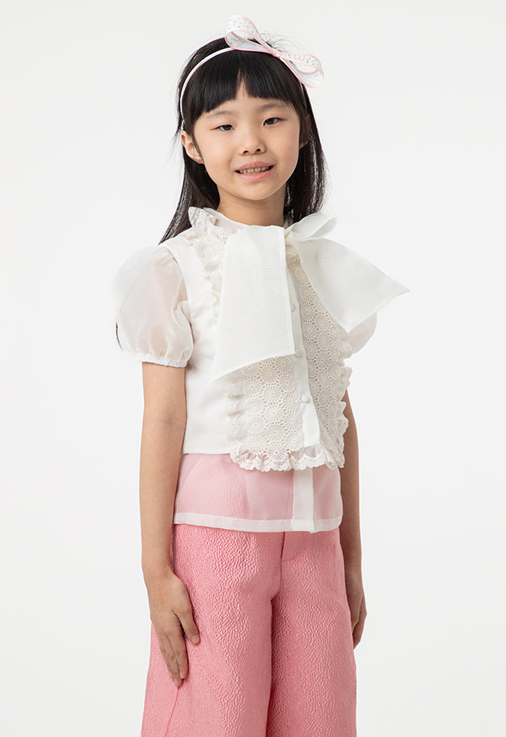 Solid Lace Frill Textured Blouse And Pants Set